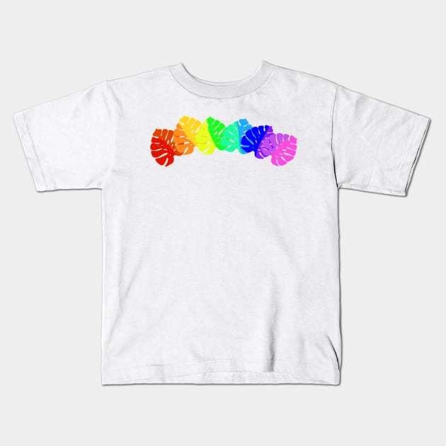 Rainbow Monstera Leaves Kids T-Shirt by HousePlantHobbyist